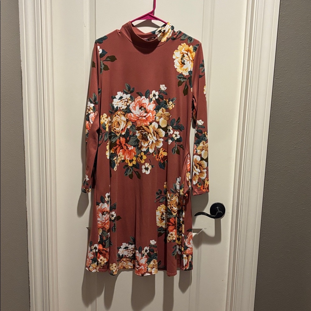 BomBom Floral Dress with Long Sleeves